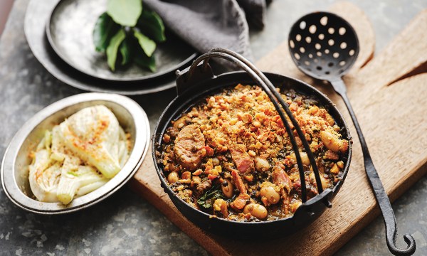 Thumbnail for Italian pork sausages and ham hock, chick peas & beluga lentils