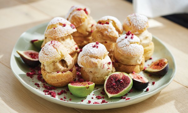 Thumbnail for Recipe: Choux buns with burnt fig, honeycomb & caramel ice cream