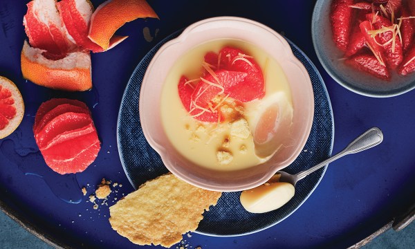 Thumbnail for Recipe: Grapefruit posset with grapefruit & ginger compote and shortbread crumb