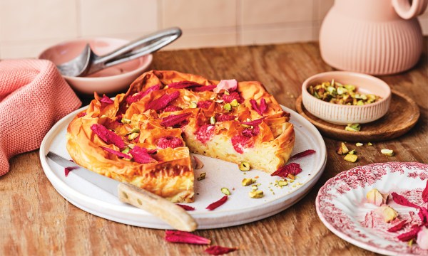 Thumbnail for Galatopita, ruffled milk pie with roses & raspberries