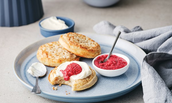 Thumbnail for Wholemeal crumpets with raspberry chia jam & whipped vanilla ricotta