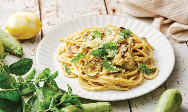 Thumbnail for Recipe: Spaghetti with fried zucchini, lemon and mint