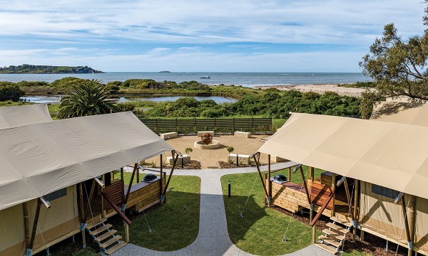 The glamping tents offer sea views out to Granite Island.