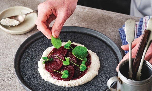 Thumbnail for Recipe: Beetroot carpaccio with shallot sour cream
