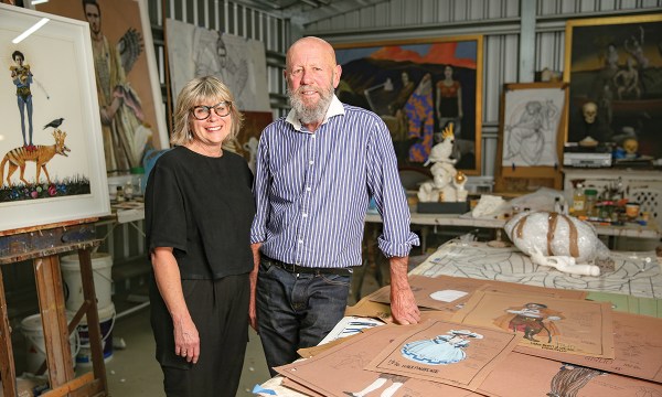 Kerry and Mark in his art studio shed, which sits at the back of the property.