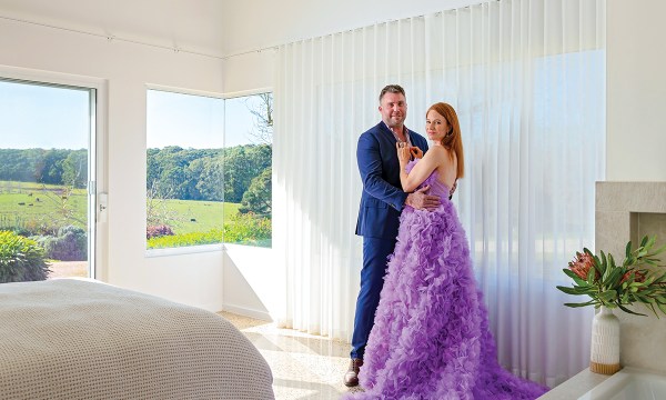 Scott and Abbie live on their dream Piccadilly property. Abbie dressed by couture+love+madness throughout.