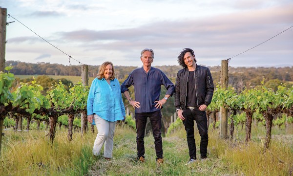 Filmmakers Kerry Heysen-Hicks AM, Scott Hicks and their son Jett Heysen-Hicks find sanctuary in their picturesque slice of the Fleurieu at Yacca Paddock Vineyards where Scott and Kerry have revegetated a large portion of their land with native trees.