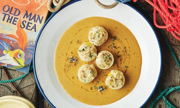 Thumbnail for Gulf St Vincent prawn mousseline in pasta tubes, served with prawn bisque sauce