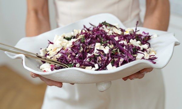 The red cabbage, mint and pomegranate salad with feta was served in pottery from Meg Michell.