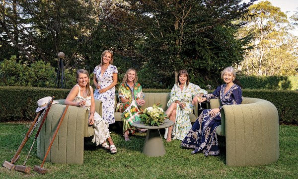 Tan Colley, Jacquie Ganzis, Michelle Madgwick, Amanda Swale and Josephine Marshall chat before dinner is served.