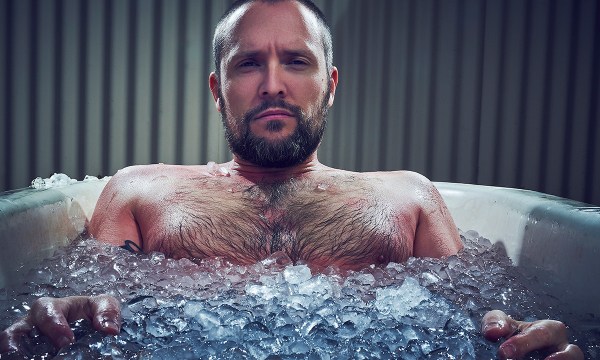Kym in one of his ice baths. On average he sits in the ice for two to four minutes at 4-5 degrees. “For me, the power comes from learning to change our physiology in order to change the way we perceive a situation, the way we perceive life.” Photograph Aubrey Jonsson