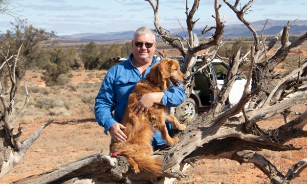 Flinders Gin founder and distiller Alby Trotta with his dog, Ernie.