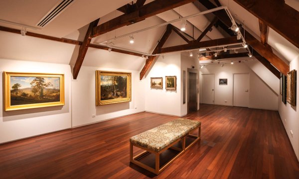 The new Wall Gallery in the old Carrick Hill attic, displaying works on loan from the AGSA.