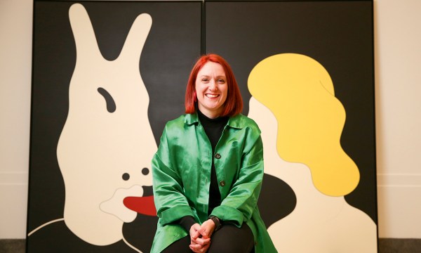 Adelaide Biennial 2020 curator Leigh Robb pictured with Brent Harris’ Grotesquerie, which will appear in the Biennial, from February 29 to June 8, 2020.

