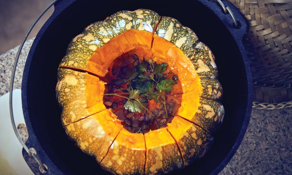 Thumbnail for Recipe: Roasted pumpkin with black rice and tangerine tahini sauce