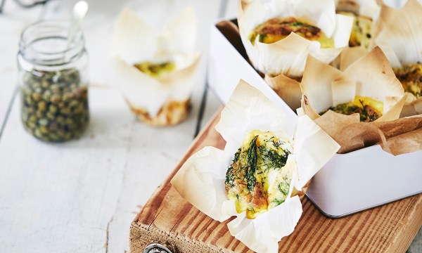 Thumbnail for Recipe: Asparagus, goat cheese and caper frittata