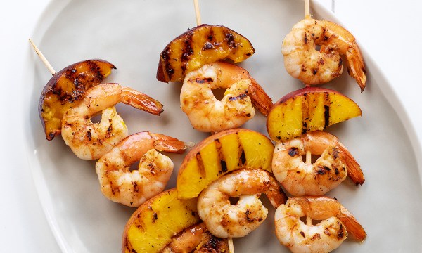 Thumbnail for Recipe: Barbecue nectarine and prawn skewers 