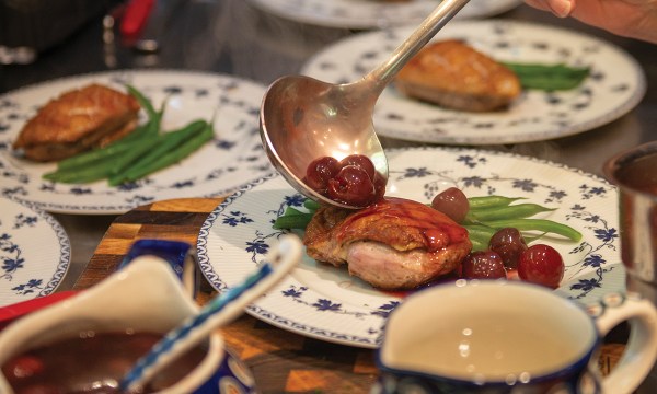 Thumbnail for Recipe: Roast duck with cherry vodka sauce