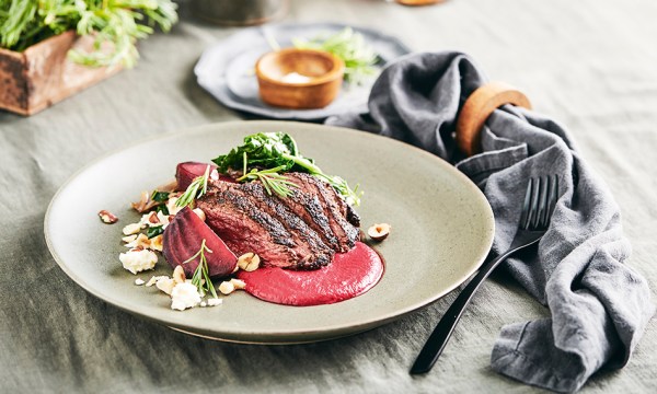 Thumbnail for Recipe: Spiced kangaroo, cavolo nero, roasted beetroot and beet sauce