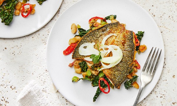 Thumbnail for Recipe: Tommy ruff with crispy cannellini beans and fennel salad