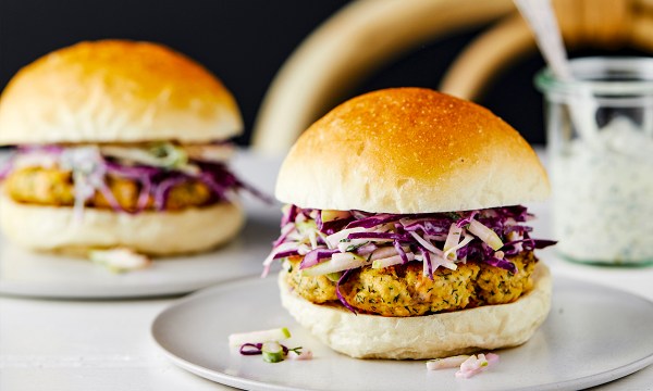 Thumbnail for Recipe: Salmon burgers with apple and fennel slaw