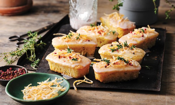 Thumbnail for Recipe: Ruby grapefruit, pink peppercorn and thyme drizzle cakes