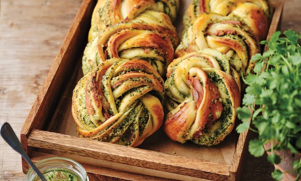 Thumbnail for Recipe: Pesto & mortadella scrolls