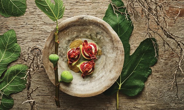 Thumbnail for Recipe: Fresh figs filled with whipped ricotta & crispy pancetta