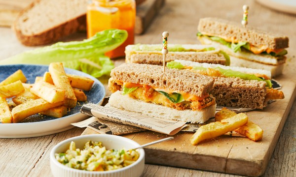 Thumbnail for Recipe: Posh fish finger sandwich with triple-cooked chips