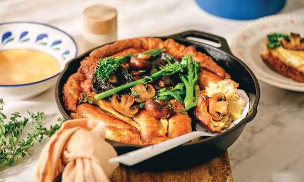 Thumbnail for Recipe: Sausage & mushroom toad in the hole