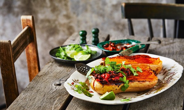 Thumbnail for Recipe: Pumpkin with Mexican beans, coriander and lime