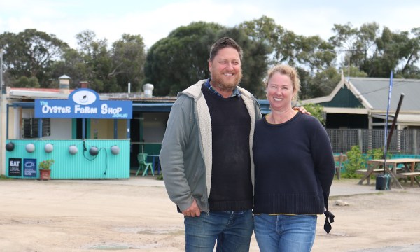 Amanda and Ken Rowe of the Oyster Farm Shop at American River, Kangaroo Island. Photo: Lenny Robinson.