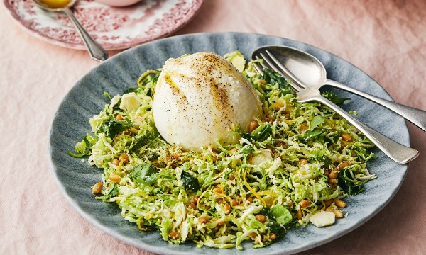 Thumbnail for Recipe: Raw salad of shaved Brussels sprouts with pine nuts and pecorino