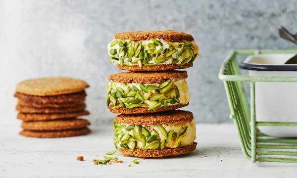 Thumbnail for Recipe: Peach semifreddo & pistachio sandwich