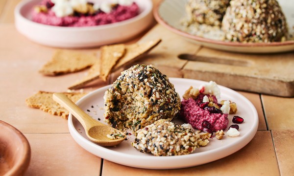 Thumbnail for Recipe: Sweet and sour eggplant with dukkah and beetroot tarator