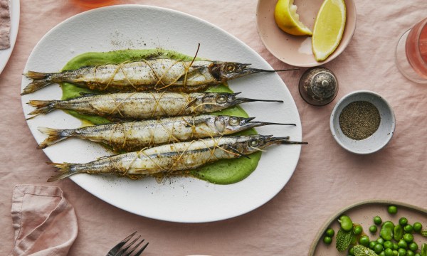 Thumbnail for Recipe: Garfish with pesto alla Trapanese and watercress cream