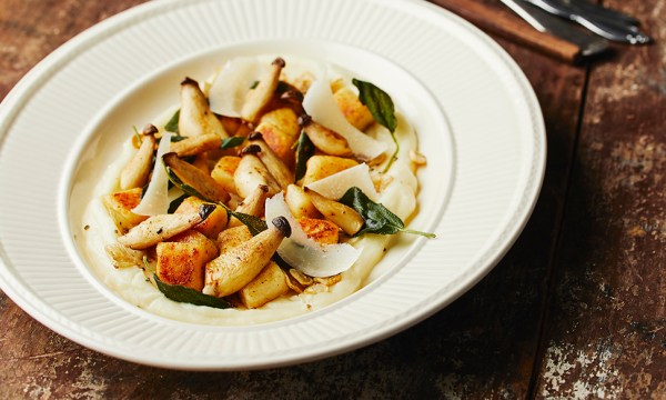 Thumbnail for Recipe: Ricotta gnocchi with sauteed king browns, parsnip puree & sage 