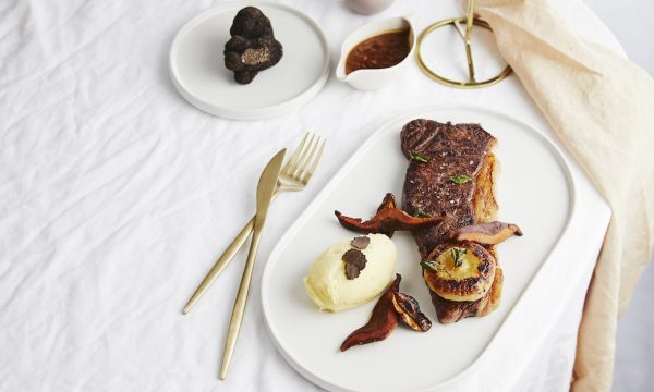 Thumbnail for Recipe: Aged wagyu porterhouse with Adelaide Hills mushrooms, mashed potatoes and truffles