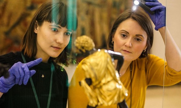V&A curators move a bronze statuette with a tricky skin condition. Photo: BBC