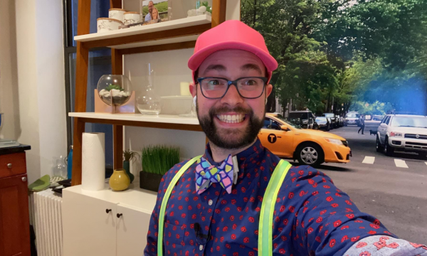 Josh's Friday night trivia drinks are complete with colourful outfits.